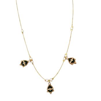 invisible gold-plated green pendant necklace with stone detailing 2