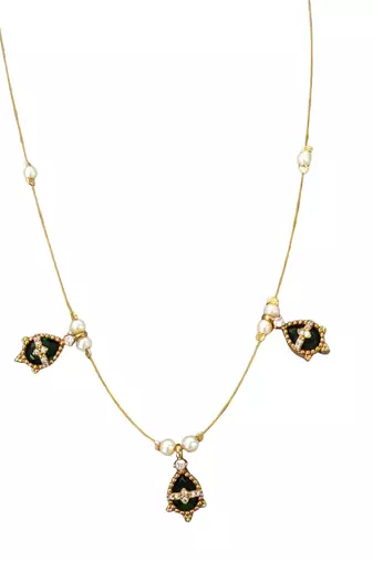 invisible gold-plated green pendant necklace with stone detailing