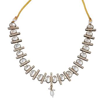elegant kundan polki necklace set with white stones 4