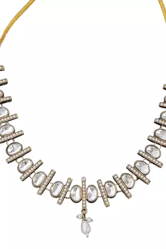 elegant kundan polki necklace set with white stones