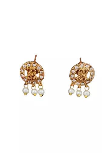 traditional lakshmi coin necklace set with ruby accents