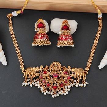 laxmi god south indian temple jewellery necklace set 1