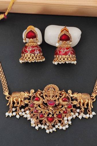 laxmi god south indian temple jewellery necklace set