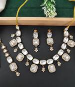 kundan polki necklace set with crystal white stones