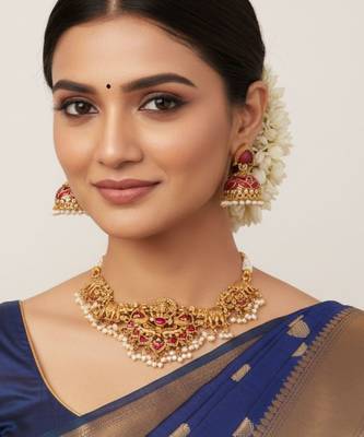 laxmi god south indian temple jewellery necklace set 2