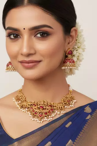 laxmi god south indian temple jewellery necklace set