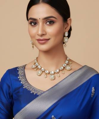 kundan polki necklace set with crystal white stones 2