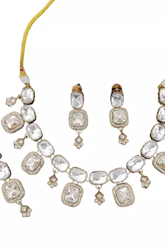 kundan polki necklace set with crystal white stones
