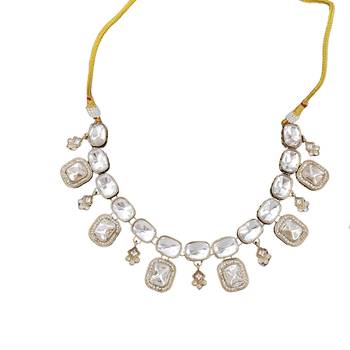 kundan polki necklace set with crystal white stones 4