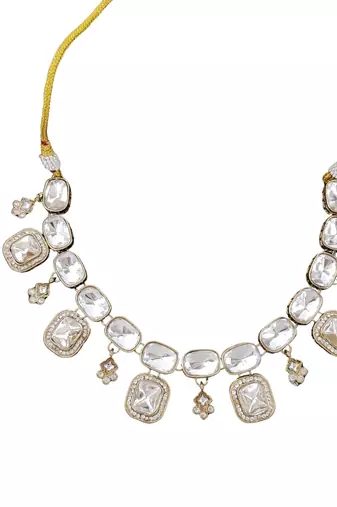 kundan polki necklace set with crystal white stones