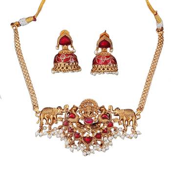 laxmi god south indian temple jewellery necklace set 5