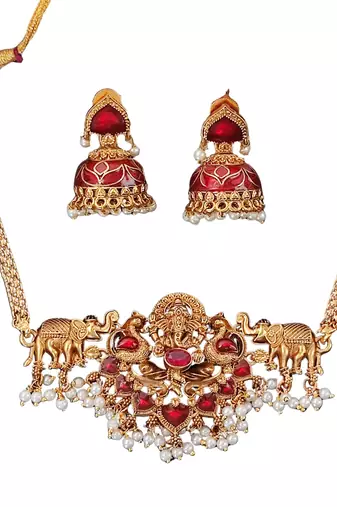 laxmi god south indian temple jewellery necklace set