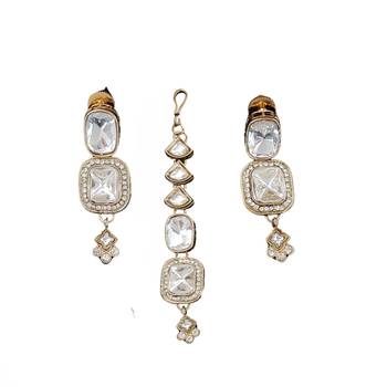 kundan polki necklace set with crystal white stones 5