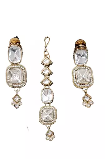 kundan polki necklace set with crystal white stones