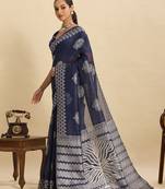 navy  saree with rich soft art silk fabric with unstiched blouse piece