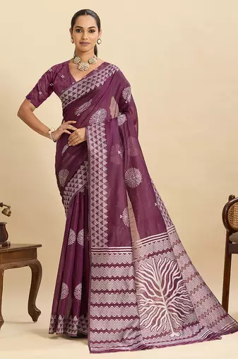 wine  saree with rich soft art silk fabric with unstiched blouse piece