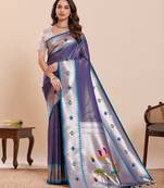 Traditional dark purple paithani soft silk saree with rich  weaving & classic  motifs comes with unstiched blouse piece