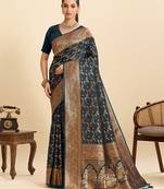 trendy designer dark teal soft silk blend  saree for women for  perfect for festive & celebration look