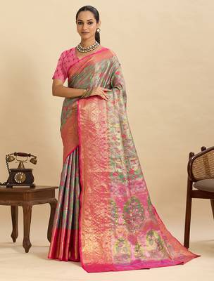 stylish women  s magenta soft silk blend saree with blouse piece 1