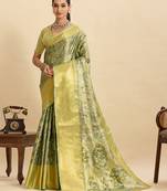 stylish women   s  green soft silk blend saree with unstiched blouse piece