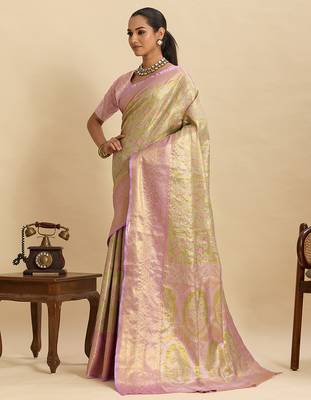 stylish women  s lavender soft silk blend saree with blouse piece 2
