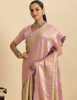 stylish women  s lavender soft silk blend saree with blouse piece 4