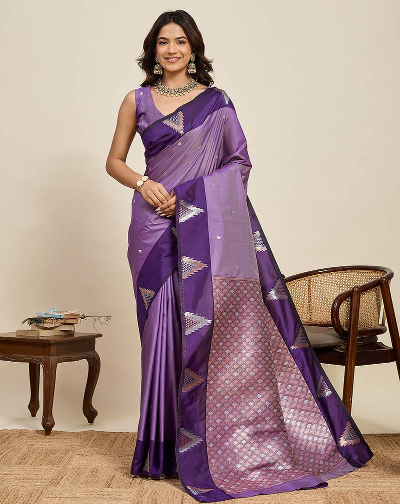 ethnic wear purple soft silk blend saree for women for perfect for party, wedding & functions