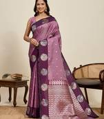 stylish women's wine soft silk blend  indian wear  saree with unstiched blouse piece