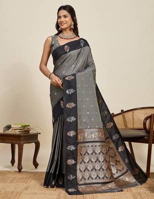 designer black color soft silk blend saree with blouse piece 1