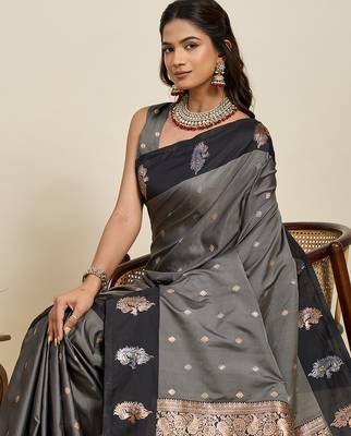 designer black color soft silk blend saree with blouse piece 4