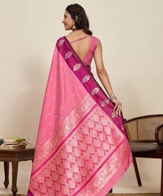 designer light pink color soft silk blend saree with blouse piece 3
