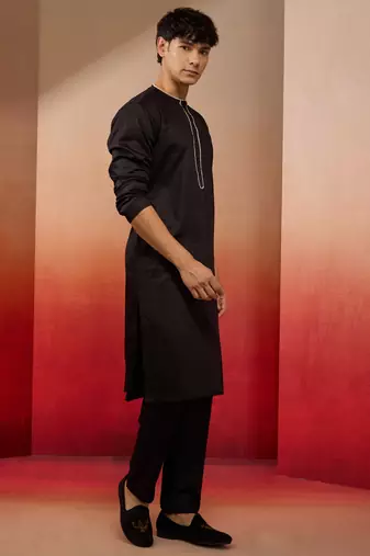 men   s black cotton millennium aligarh kurta