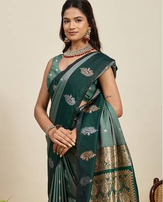 designer light green color soft silk blend saree with blouse piece 4