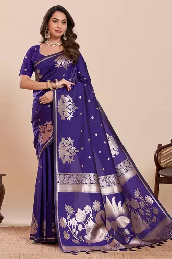 authentic purple paithani soft silk blend saree for women with unstiched blouse piece