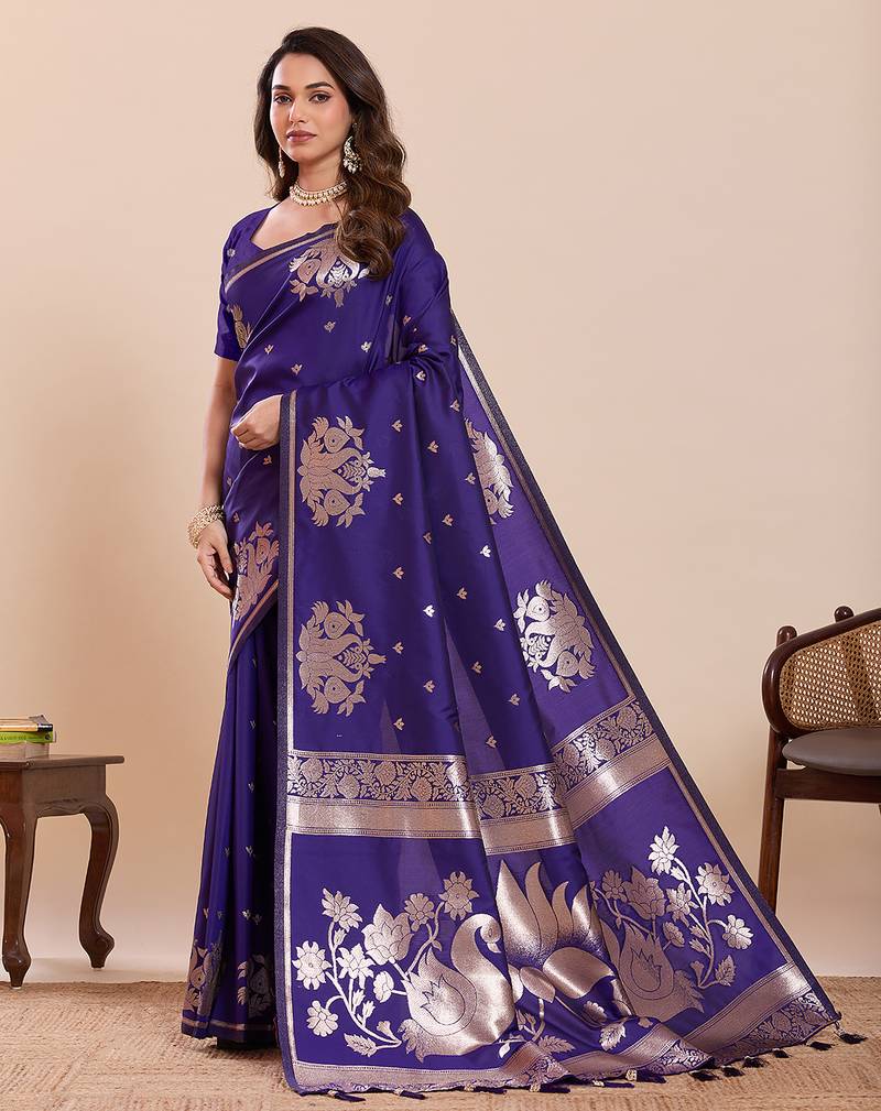 authentic purple paithani soft silk blend saree for women with unstiched blouse piece