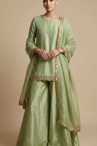 Green Embroidered Silk Sharara Set