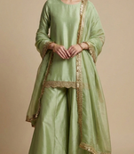 Green Embroidered Silk Sharara Set