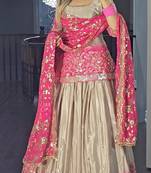 Pink grey chinon and digital print embroidered sharara suit