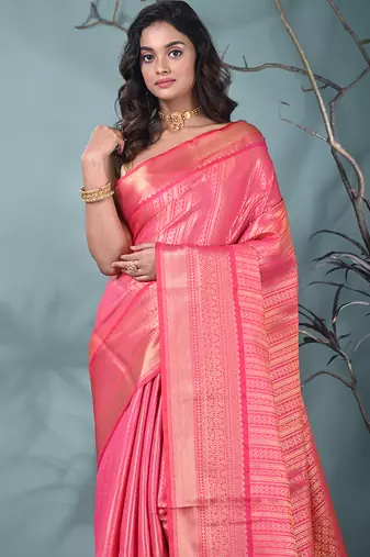 hot pink brocade saree with intricate borders