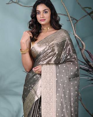 elegant black tissue saree with intricate border 5