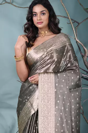 elegant black tissue saree with intricate border