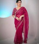 pink silk saree with sequin embroidery work