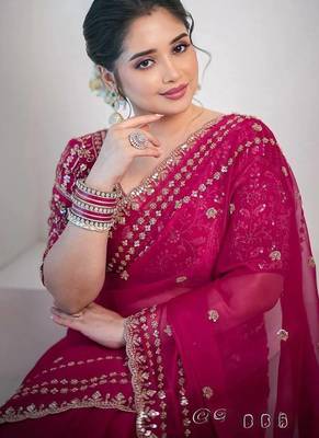 rani pink sequin embroidered silk saree for wedding & reception 3