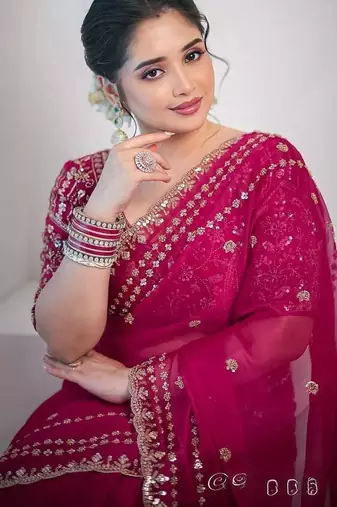 rani pink sequin embroidered silk saree for wedding & reception