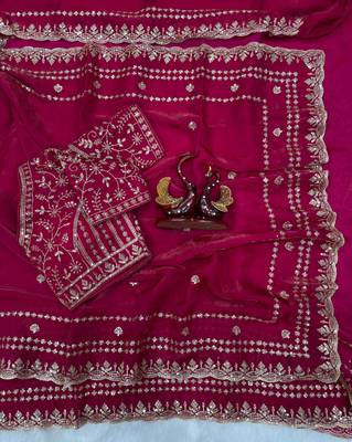 rani pink sequin embroidered silk saree for wedding & reception 4