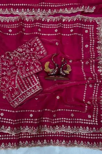 rani pink sequin embroidered silk saree for wedding & reception