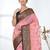 pink georgette saree with red and gold border