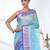 sky blue organza saree with floral motifs and blue border