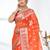 orange organza saree with floral motifs and sea green border