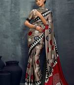 satin dark beige printed casual saree